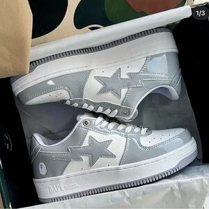 Women’s Bathing Ape Bape Sta Grey and white patent leather